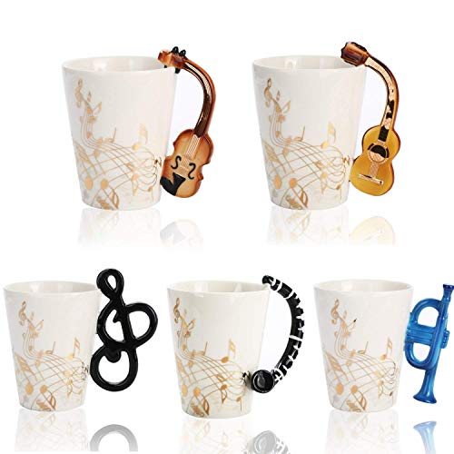 12.9 Oz Guitar Mug Music Note Coffee Mug Ceramic Guitar Music Cup Mug for Guitar Players Musicians,Red