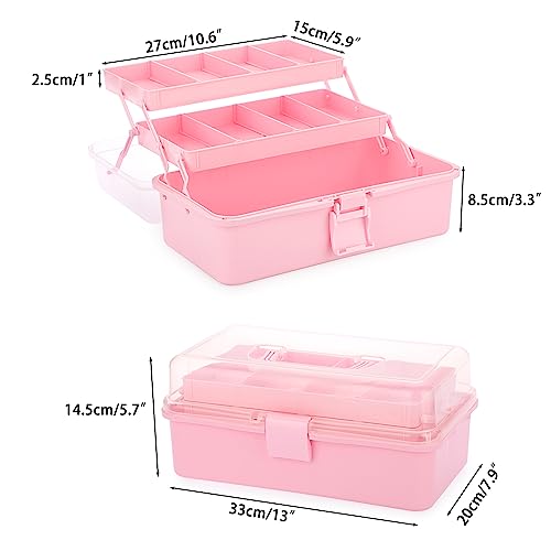 Image of BTSKY 3-Layer Plastic Dividing Storage Box Craft Organizer and Storage | Portable Handled Art Supply Organizer with Adjustable Spacers Multipurpose Home Utility Box for Medicine, Sewing(Pink)