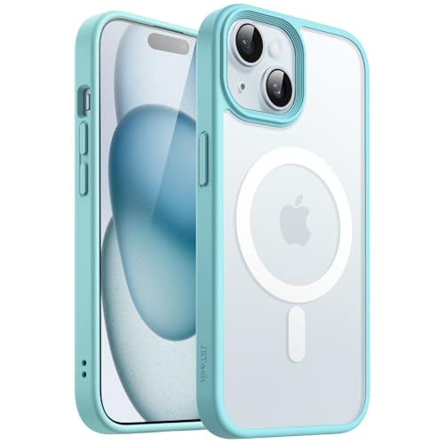 Image of JETech Magnetic Cover Case for iPhone 15 6.1-Inch Compatible with MagSafe, Translucent Matte Back Slim Shockproof Phone Cover (Bright Blue)