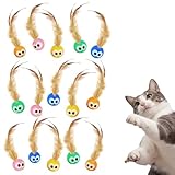 Bouncy Tails 15-Pack Cat Ball Toy with Natural Feathers, Interactive Cat Toys for Bored Indoor Adult Cats, Feather Cat Toy for Indoor Cats and Playful Kittens