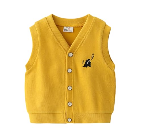 Toddler Boys Girls V Neck Knitted Sweater Vest Uniform Sleeveless Pullover Crochet Vest Top Button Up Uniform Shirts (Yellow,90/18-24 M,Unisex,Big Kid,US,Age,18 Months,24 Months)