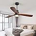 OUENGK 132 cm Ventilateur Plafond avec Lumiere et Télécommande, Bois Ventilateur Silencieux Plafond avec éclairage LED Dimmable avec Abat-Jour, Moteur DC Réversible, 6 Vitesses, Minuterie, été Hiver
