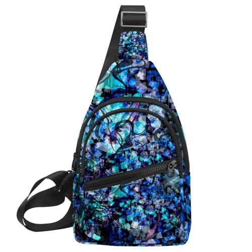 Sac à bandoulière abstrait bleu homme - Sac de poitrine imperméable multicolore