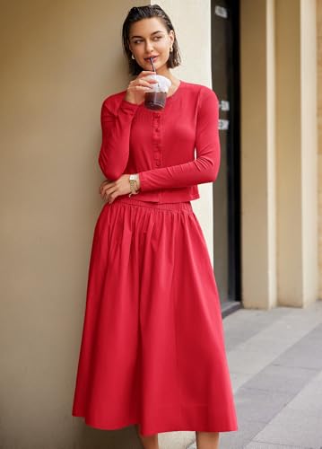 Image of Panadila Womens 2 Piece Lounge Sets Matching Vacation Outfits Ribbed Button Down Cardigan and Elastic Waist Skirt Sets