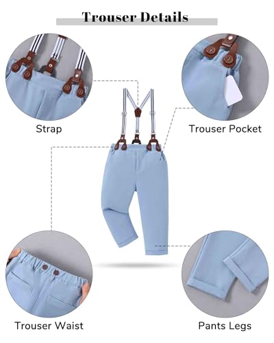 Image of YALLET Toddler Baby Boy Clothes Suit Gentleman Wedding Outfits Formal Dress Shirt+Bowtie+Suspender Pants