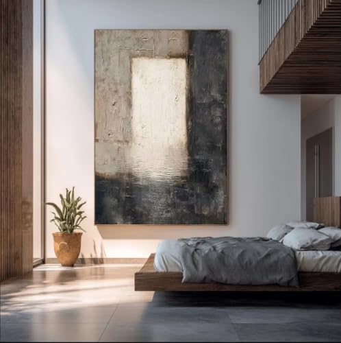 Tableau abstrait minimaliste moderne en toile beige 50x75cm