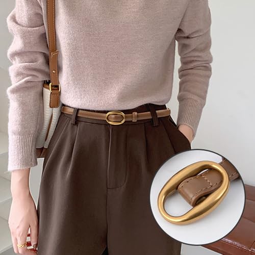 Women's Leather Belt Adjustable Length Waistband Metal Buckles Waist Belt for Commuting and Leisures3