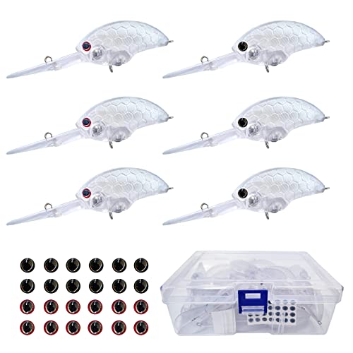 Skipaelf Lure Blanks Unpainted Fishing Lures,22Pcs Crankbait Blanks With 3D Fishing Eyes,Blank Hard Topwater Lures For Bass Trout Catfish Drum Saltwater Freshwater 3.44In 0.35Oz #TOP7