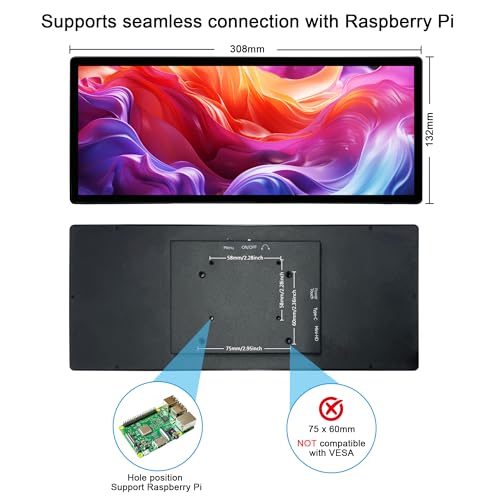 Image of wisecoco 12.3 Inch Touch Screen Monitor IPS 1920x720 Stretched Bar LCD CNC Shell Mini Secondary Screen Portable Display HDMI for Laptop PC Temperature Aida64 GPU CPU RAM Monitoring