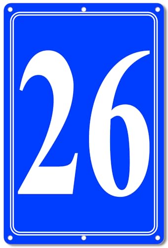 Image of Premium Aluminum Number Signs 26, Metal 12 inch X 8 inch Blue Numbered Signs Outdoor for Parking Lots, Floor, Dock, Court, Aisle, Field, High Visibility, No Fade, Weather-resistant
