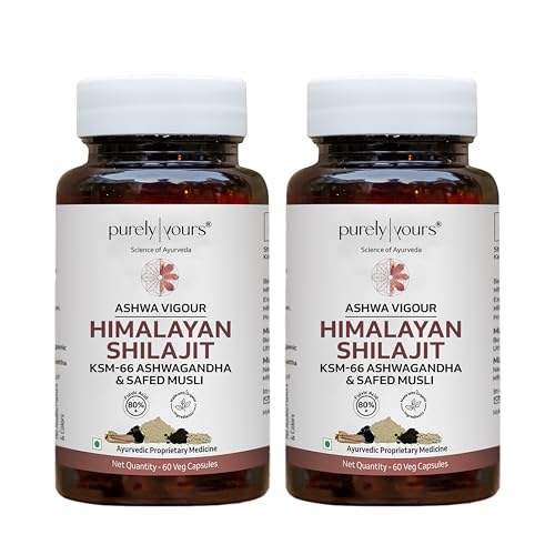 Image of Purely Yours Shilajit /Shilajeet Capsules w / 80% Fulvic Acid & KSM 66 Ashwagandha | eq. 8100mg /Serving | 60 Servings | Boost Stamina, Strength & Muscle Growth | 120 Capsules