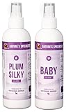 Nature's Specialties Dog Cologone 8 oz. Bundle - Plum Silky Cologne, Sweet Plum Scent, Ready to Use, Finishing Spray + Baby Cologne, Baby Powder Scent, Ready to Use, Finishing Spray
