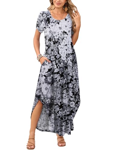 Image of JollieLovin Womens Plus Size Casual Summer Maxi Long Dress Short Sleeve T-Shirt Loose Sun Dress(L-5X)