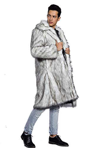 Men's Long Sleeve Fluffy Faux Fur Coat,Mens Winter Warm Faux Fur Overcoat,Long Thicken Soft Jacket Outerwear3
