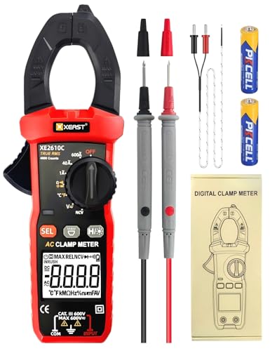 XEAST Stromzange Multimeter True-RMS 4000 Zähl Auto Range Zangenamperemeter Strommesszange für die Messung AC/DC-Spannung AC-Strom Temperatur Widerstand Kapazität Kontinuität Diode NCV