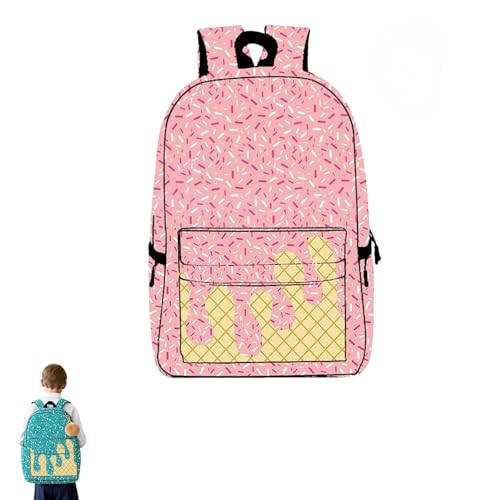 Ice Cream Backpack for Boys, Baseball Drip Backpack, Shoulder Bag, with Side Pockets, Kawaii Large Capacity (Pink)