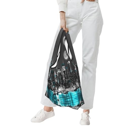 New York Paintings Print Grocery Shopping Bags Reusable With Flowers Plant Lover Gifts Shopping Bag Lightweight Foldable Bag3