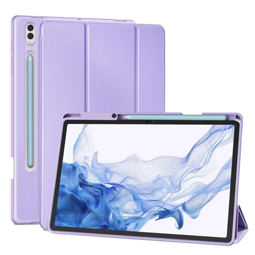 TXWLLIU Hülle für Samsung Galaxy Tab S8 Plus 2022/S7 FE 2021/S7 Plus 2020 12,4 Zoll mit S-Stifthalter, Schlanke Leichte Dreifach Gefaltete Schutzhülle, Automatisches Aufwachen/Schlafen, Lila