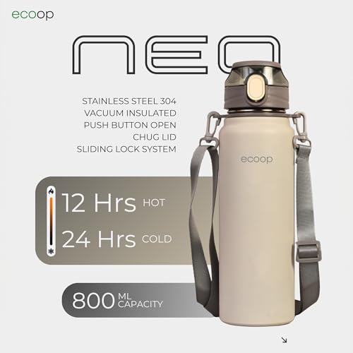 Image of ecoop 800ml Insulated Stainless Steel Water Bottle | Double Wall Vacuum | Leakproof Chug Lid | Keeps Hot & Cold 12-18 Hours | Gym Travel Office Bottle (Artic White)
