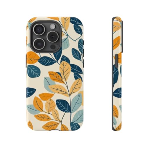 Coque iPhone 15 Pro motif feuille colorée bleu rigide brillante antichoc