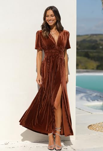 Women's Velvet Maxi Dress Formal Dresses for Wedding Guest Dress4