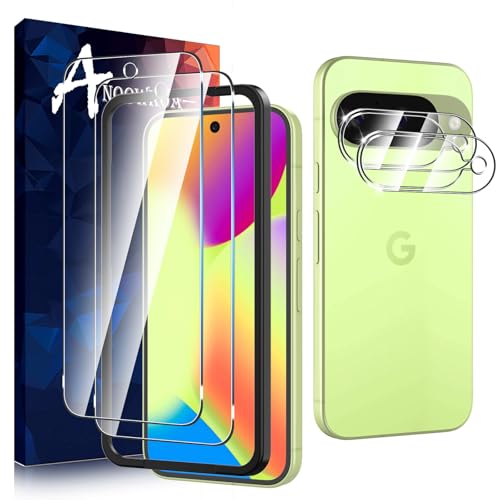 Anoowkoa 2 Piezas para Google Pixel 10 5G Protector de Pantalla + 2 Piezas Protector de Lente de Cámara, protector de pantalla de vidrio templado,Incluye Marco de Instalación Fácil