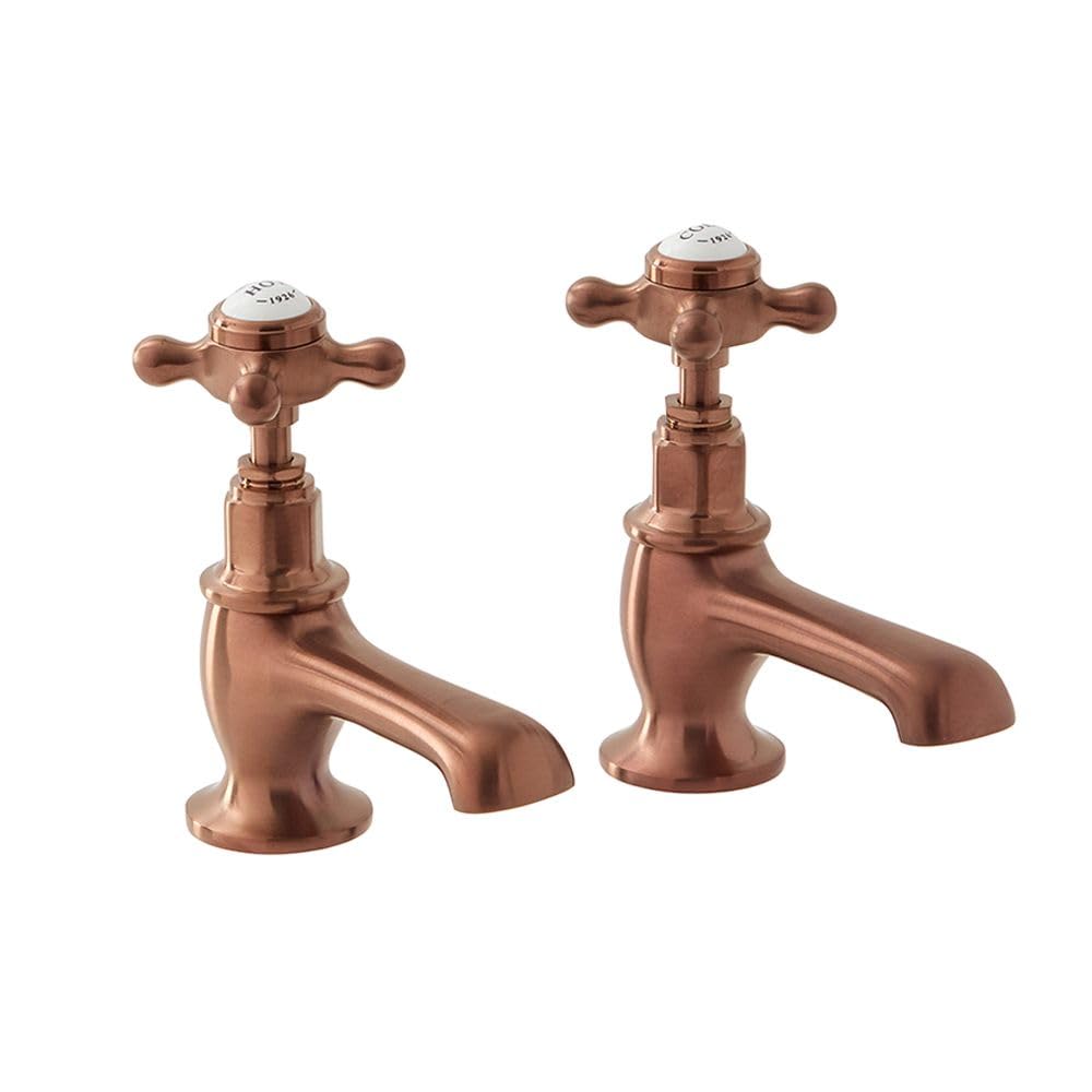 Milano Brushed Copper Elizabeth Basin Pillar Taps Crosshead Handles