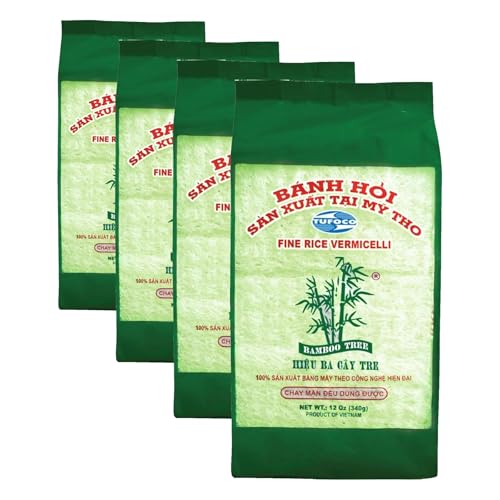 BAMBOO TREE Vermicelli de Arroz Finos Verde, 1 x 340 GR (Paquete de 4)