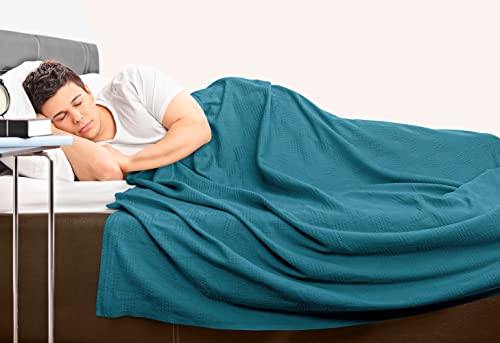 Image of Utopia Bedding 100% Cotton Thermal Blanket Teal Twin Size Soft, Lightweight, Breathable, Cozy Spring and Summer Blanket for Couch and Sofa, Home Room Decor Gifts for Women and Men (90x72 Inches)
