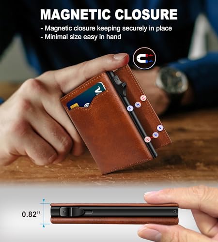 Wallet for Men,with Cash Pocket 2 ID Window 9-13 Cards,Metal Case Smart Slim Pop Up Credit Card Holder Flip with Magnetic Closure RFID Blocking Trifold wallet with Gift Box3