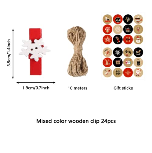 35 Weihnachts-Mini-Holzklammern Mit Juteschnur | Für Adventskalender, Foto-Wand & Geschenk-Deko
