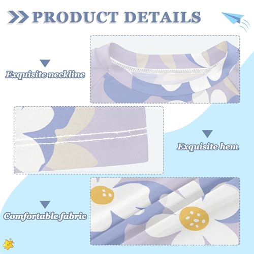 Kids Rash Guard Girls Toddler Swim Shirts Short Sleeve White Flower Lilac UPF 50+ 3T3