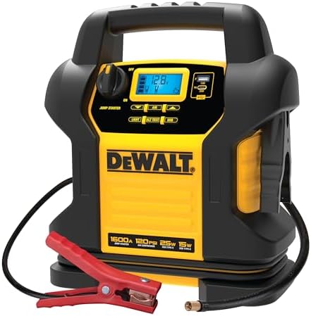 DEWALT DXAEJ14 Digital Portable Power Station Jump Starter - 1600 Peak Amps with 120 PSI Compressor, AC Charging Cube, 15W USB-A and 25W USB-C Power for Electronic Devices