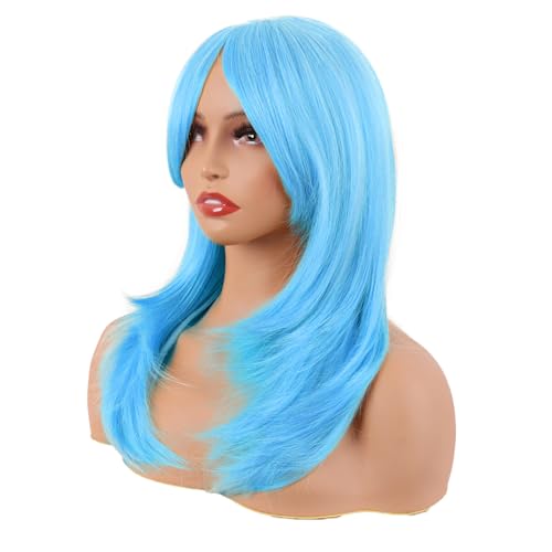 Image of MapofBeauty 20 Inch /50 cm Long Layered With Bangs Straight Synthetic fiber Shoulder Length Hair for Daily Use or Party Wig (Light Blue)