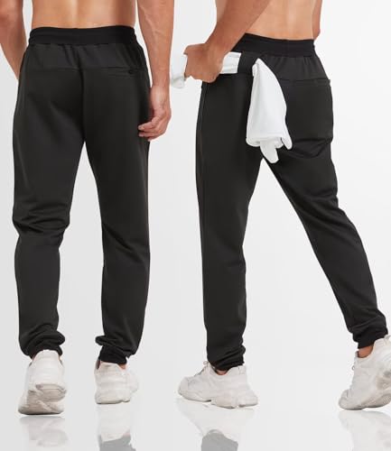 Image of lomsoe 3 Pack Sweatpants for Men Tapered Mens Joggers Pants with Zip Pockets Slim Fit Running Gym Sweat Pants Gifts for Men