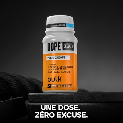 Bulk Dope Shots Boisson pré-entraînement | Framboise Bleue | Boîte de 12 shots de 60 ml | 200 mg de caféine et 3,2 g de bêta-alanine | Soutient l'énergie et la concentration à la salle de sport – Image 5