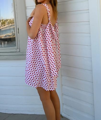 Image of Women Floral Tie Shoulder Mini Dress Cute Square Neck Loose Fit Beach Short Dress Backless Boho Vocation Sundress