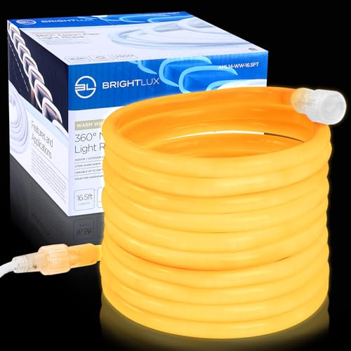 BRIGHTLUX LED Rope Light, 16.4ft Neon Rope Light, Warm White Light 2700K, Bright, Indoor or Outdoor, Flexible, Linkable, Durable, Outside, Deck, Landscape, Patio, Indoor Lighting for TV, Bedroom