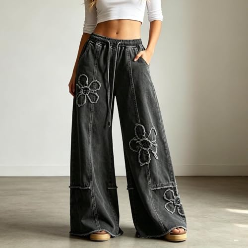 Pantalones vaqueros holgados patchwork de estrellas y cintura elástica 3