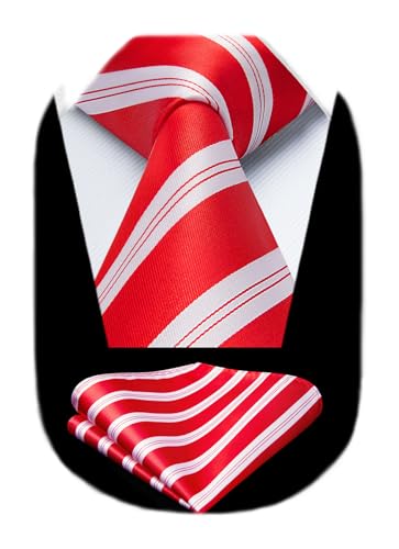Image of HISDERN Stripe Tie Mens Ties with Pocket Square Set Classic 3.4'' Silk Formal Necktie Handkerchief for Business Wedding