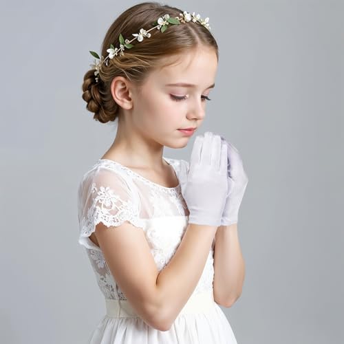 HaiFafafaing Baumwollhandschuhe Kinder Weiße Handschuhe Kommunion Handschuhe für Mädchen für Erstkommunion Geburtstag Festzug Urlaub Maskerade Halloween