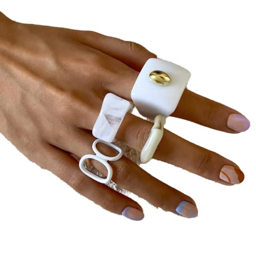 Jumwrit Punk Chunky Acrylic Rings Knuckle Stackable Finger Y2K Rings Set For Women Teens Girls（4 Pcs） #TOP12