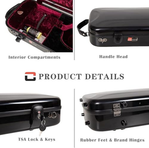 Crossrock Fiberglass Oblong Case fits 4/4 Full-Size Violin, Includes TSA lock, Protective Blanket, Hygrometer, Accessory Compartments-Black (CRF2020VBK-R) by Crossrock - Image 6