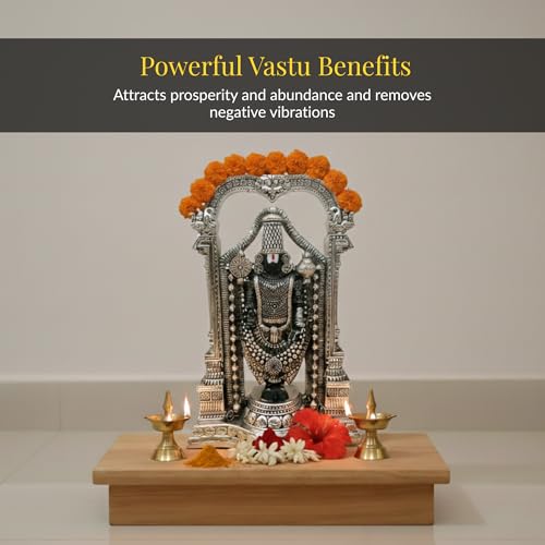 Image of 999 Pure Silver Plated Standing Balaji Idol - 8 Inch Divine Lord Venkateswara Tirupati Statue for Pooja Room and Mandir - Auspicious Spiritual Decor for Home and Office