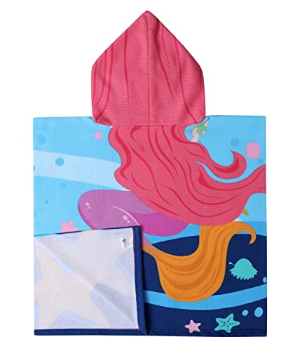 Image of Ultra Soft Kids' Towels with Hood for Bath Beach Pool Toddler Girl Swim Poncho Cover-ups Swimwear with Bag Purple Mermaid