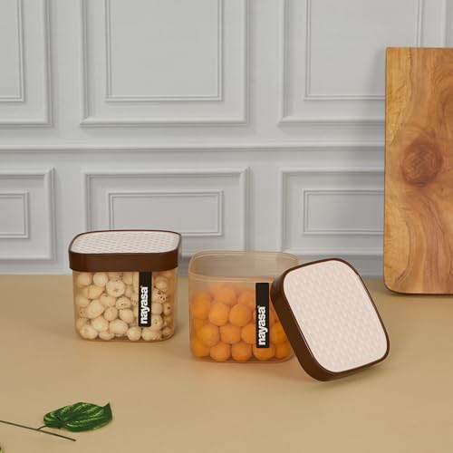 Image of Nayasa Fusion 750 ML BPA Free Food Grade Airtight Kitchen Storage Stackable Containers - Set of 3 | Brown