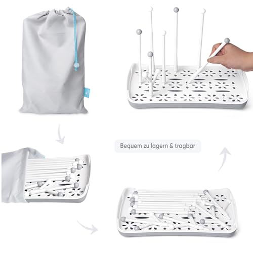 Termichy Trockenständer Babyflaschen, Abtropfgestell für Babyflaschen, Flaschen, grauSaugern, Bechern und Babyflaschen Zubehör, BPA-frei, Grau