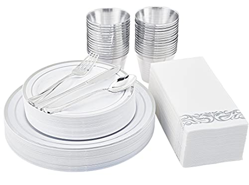 210pcs disposable dinnerware set 30 guest,silver party supplies,3…