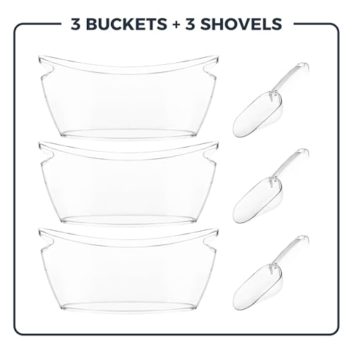 Clear Ice Buckets for Parties 3 Pack, 5.5L Clear Beverage Tub w/Handles & Scoops, Drink Buckets for Parties, Acrylic Beverage Tub, Mimosa Bar Supplies for Sparkling Wine Champagne Beer Drinks - Image 5