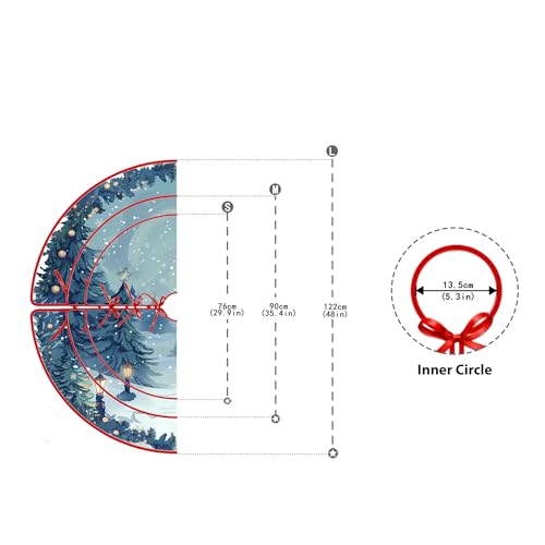 Christmas Nature Christmas Tree Skirt by Leo Walker, 30 Inch to 48 Inch Red Countryside Tree Skirt, Rustic Tree Mat for Home Party Holiday Winter Indoor Xmas Decorations
